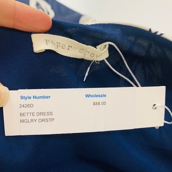 NWT Anthropologie Dress Paper Crown Bette Navy Blue White Floral Drop Waist Flar - Picture 7 of 10